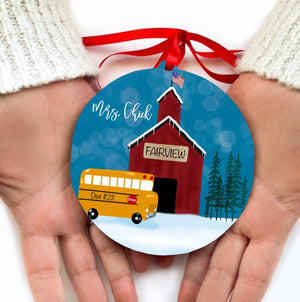Large size teacher bus driver ornament your school personalized - Christmas keepsake - custom name city - school house - district - wood