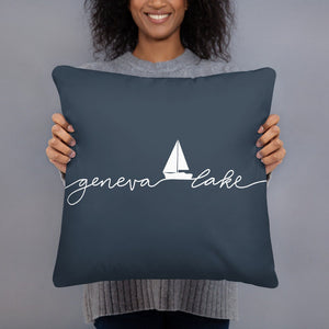 Geneva Lake Wisconsin Sailboat Decor Blue Accent Pillow - Lake house Decoration Lake Geneva Area - Boating Fishing Beach Cottage Decorative