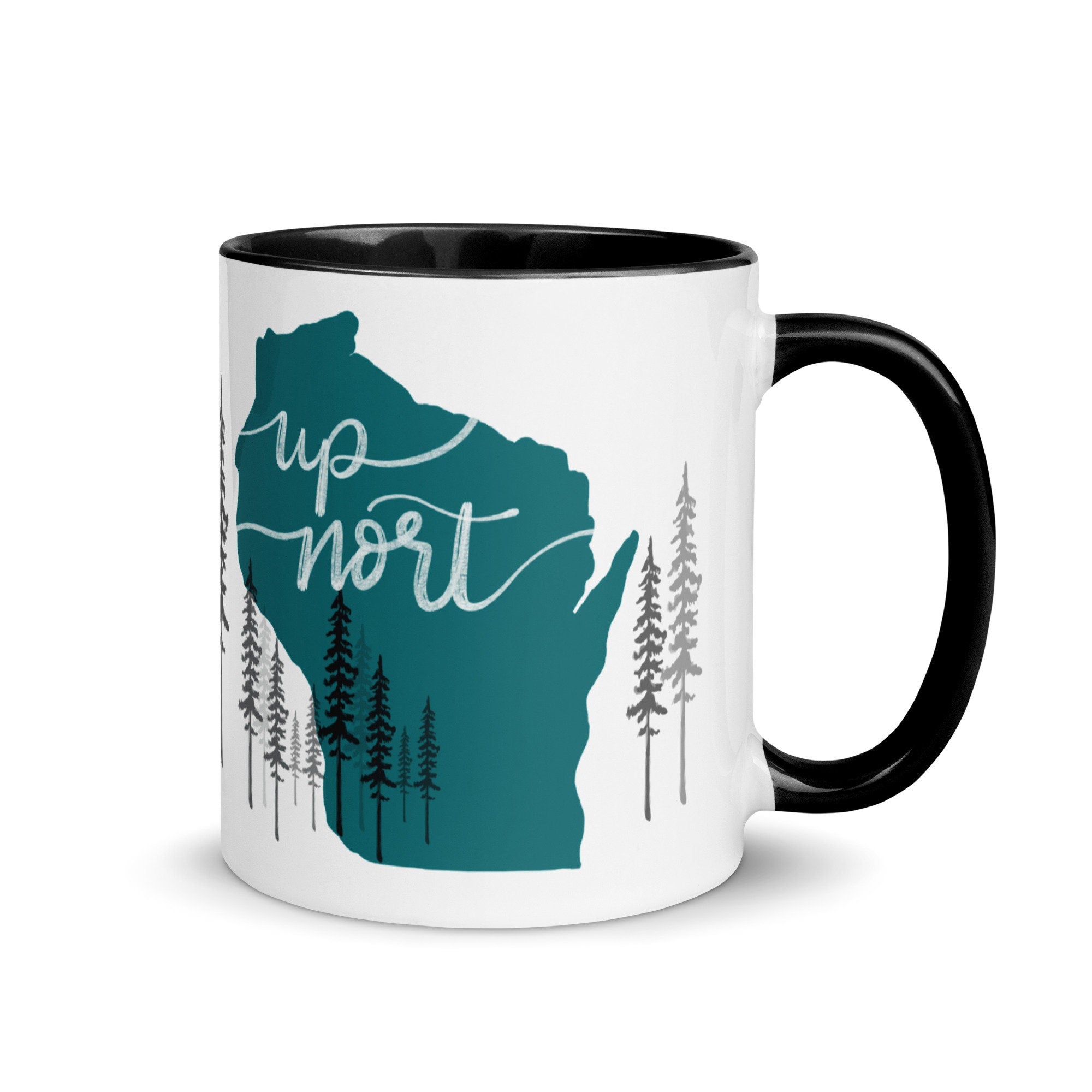Up Nort Funny Things People Say In Wisconsin Gift Coffee Mug - Teal Wisconsin State Map North Woods Cup - Housewarming Gift Funny Wi Quotes