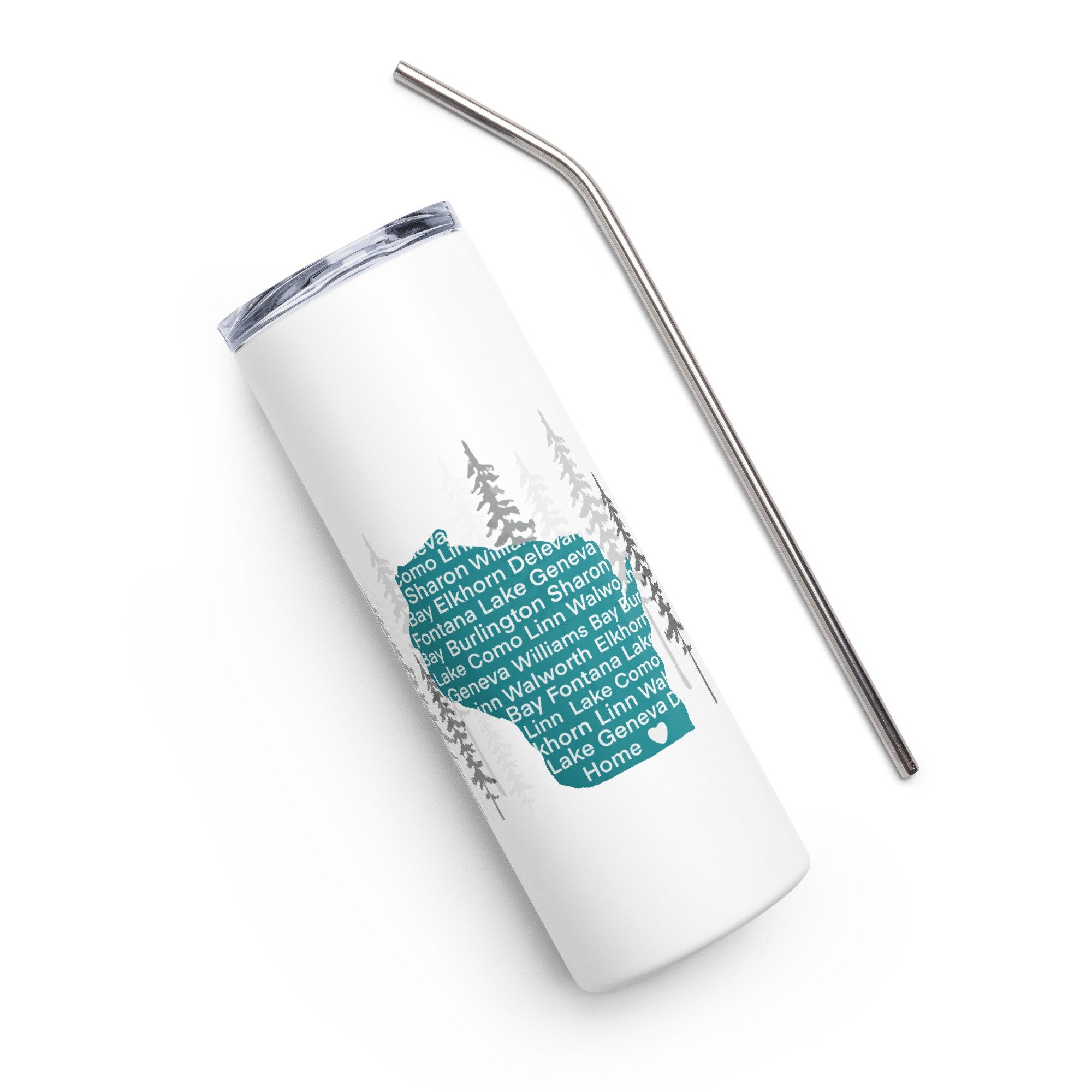 Geneva Lake Wisconsin Area Towns Map You Are Here Stainless steel tumbler Drink Bottle - Towns and Cities of Lake Geneva On The Map Local