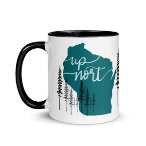 Up Nort Funny Things People Say In Wisconsin Gift Coffee Mug - Teal Wisconsin State Map North Woods Cup - Housewarming Gift Funny Wi Quotes