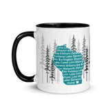 Geneva Lake Wisconsin Area Map Coffee Mug with Color Inside - You Are Here Lake Geneva Tree State Cup - Town of Fontana and Williams Bay Mug