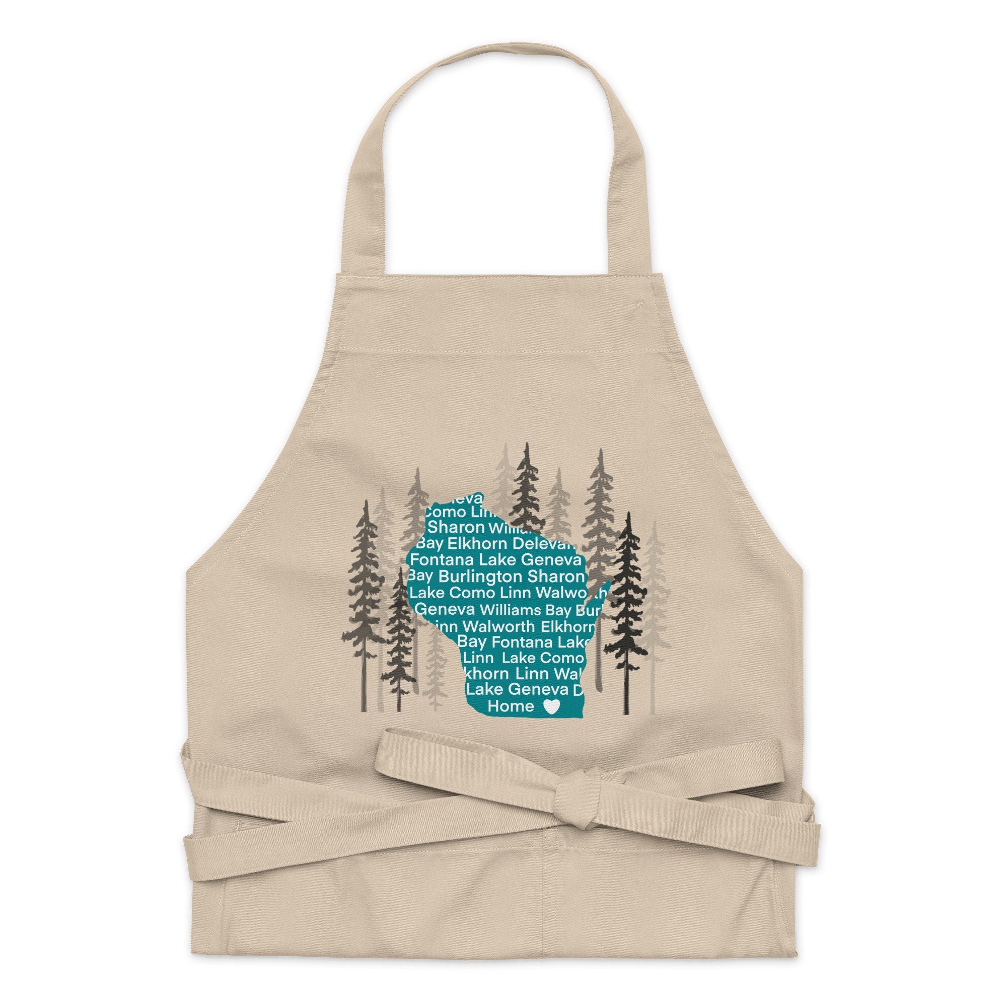 Geneva Lake Wisconsin Area Map Apron With Local Towns Cities - You are Here Lake Geneva Local Gift Idea, Cooking Baking BBQ Kitchen Organic