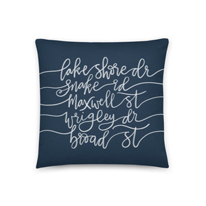 Geneva Lake Wisconsin Navy Blue Pillow With Street Names Local Map - Lake Geneva Wi Cottage Decoration - Signs Signage of Wrigley Drive Wisc