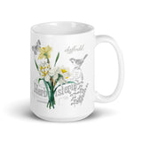 Daffodil Vintage Botanical Art With Bird and Butterfly Coffee Mug - Flower Farmer Friend Gift Ideas - Garden Gardening Lover Popular Gifts