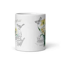 Daffodil Vintage Botanical Art With Bird and Butterfly Coffee Mug - Flower Farmer Friend Gift Ideas - Garden Gardening Lover Popular Gifts