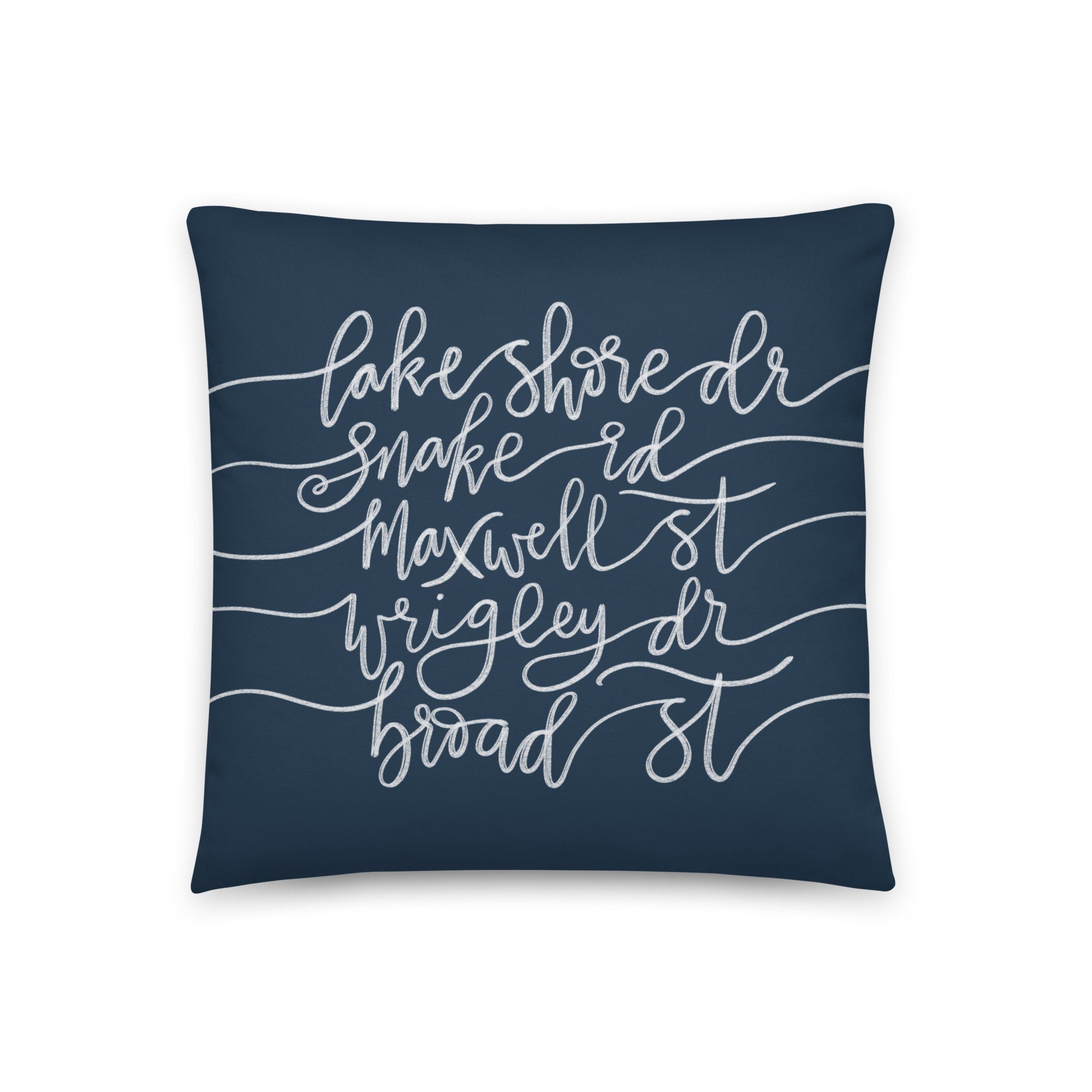 Geneva Lake Wisconsin Navy Blue Pillow With Street Names Local Map - Lake Geneva Wi Cottage Decoration - Signs Signage of Wrigley Drive Wisc