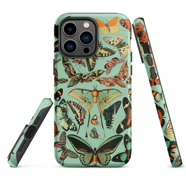 Butterfly Vintage Art Lover Tough iPhone case-Vintage Re-Touched Natural History Enthusiast-Moths Butterflies Colorful Unique Teal Phone Case